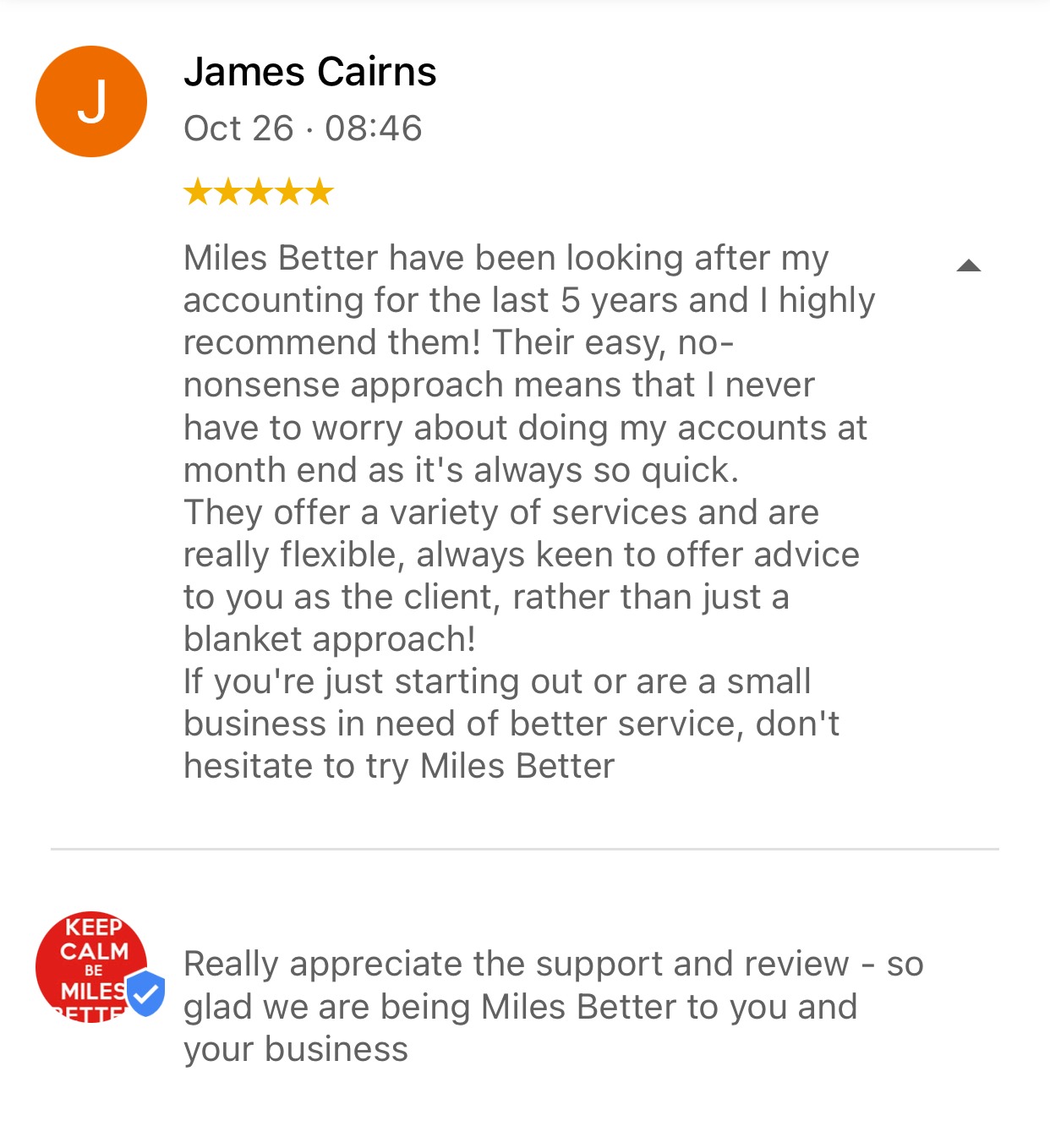 James Cairns 5 Star review